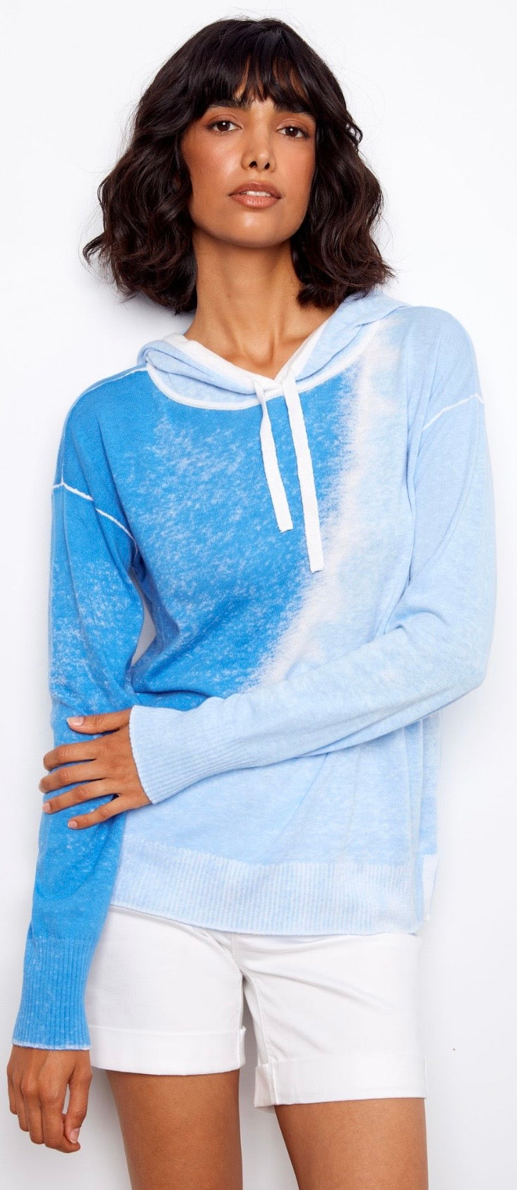 Charlie B blue/white tie dye lightweight sweater hoodie
