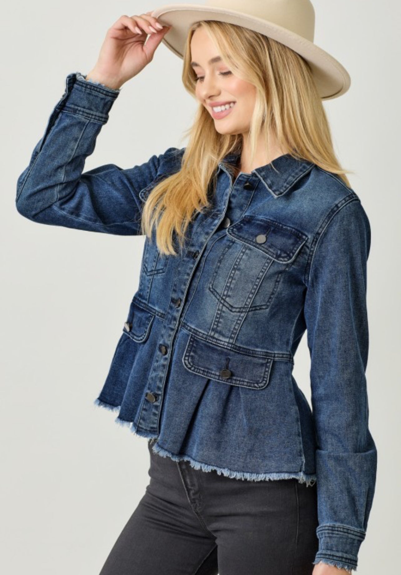 Dark denim stretch peplum jacket