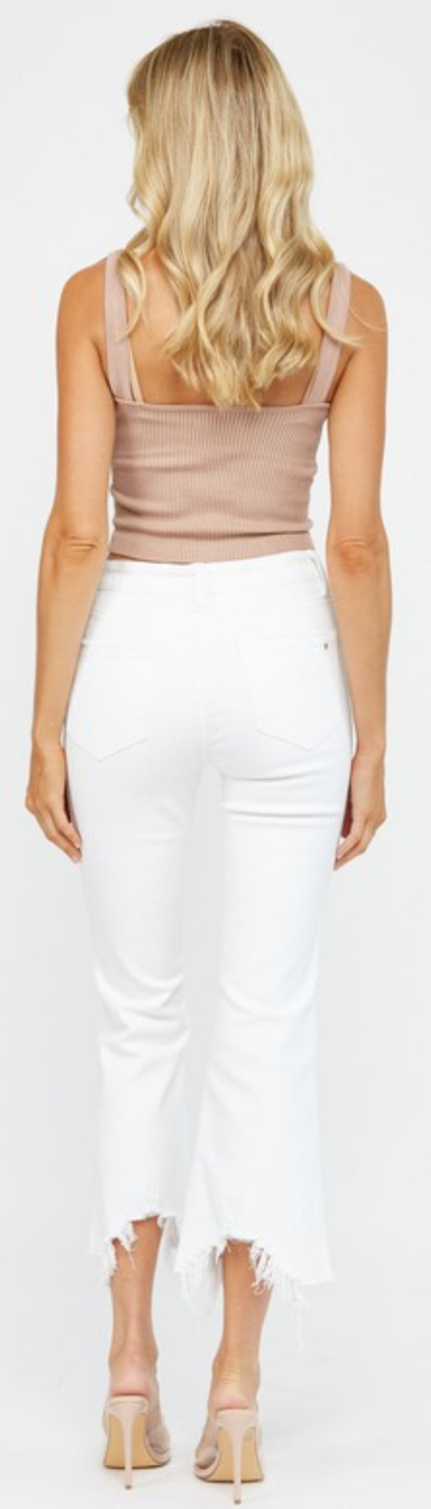4TH RESTOCK! Mica white crop stretch jeans with fray bottom and uneven hem