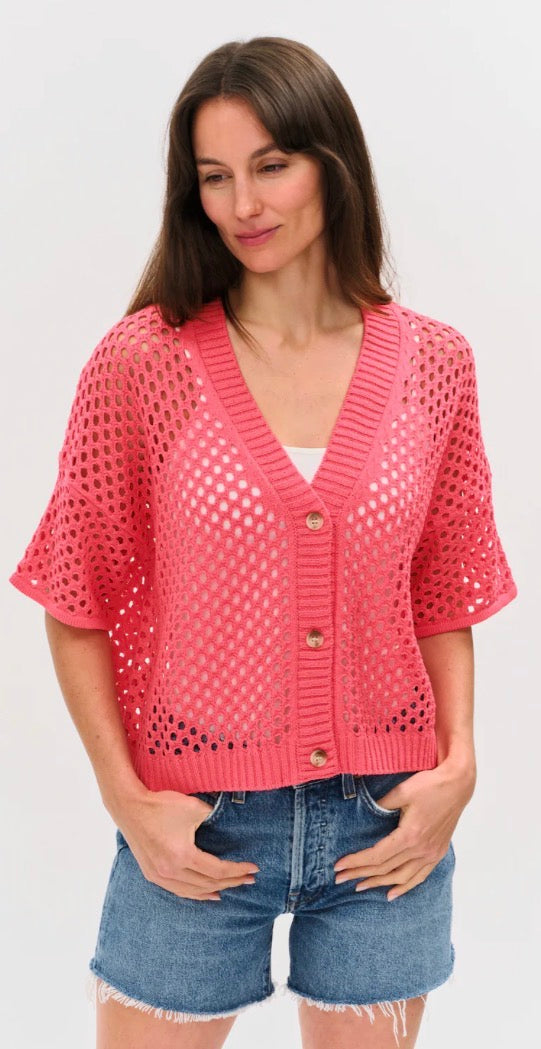 Six Fifty pink Dune crochet short sleeve cardigan