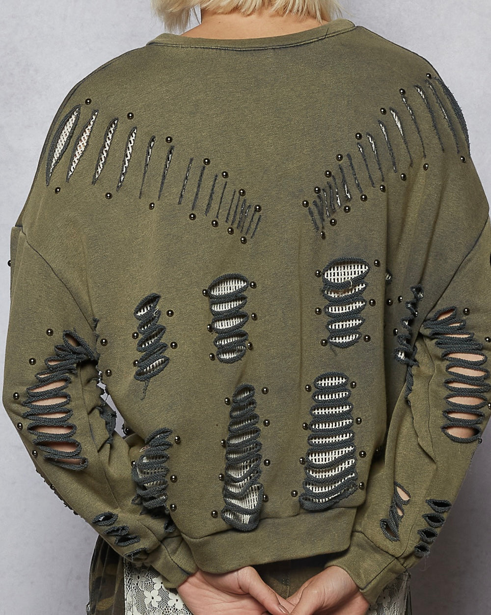 RESTOCKED! Olive slashed sweatshirt