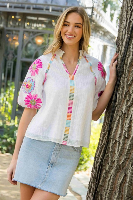 THML embroidered puff sleeve top