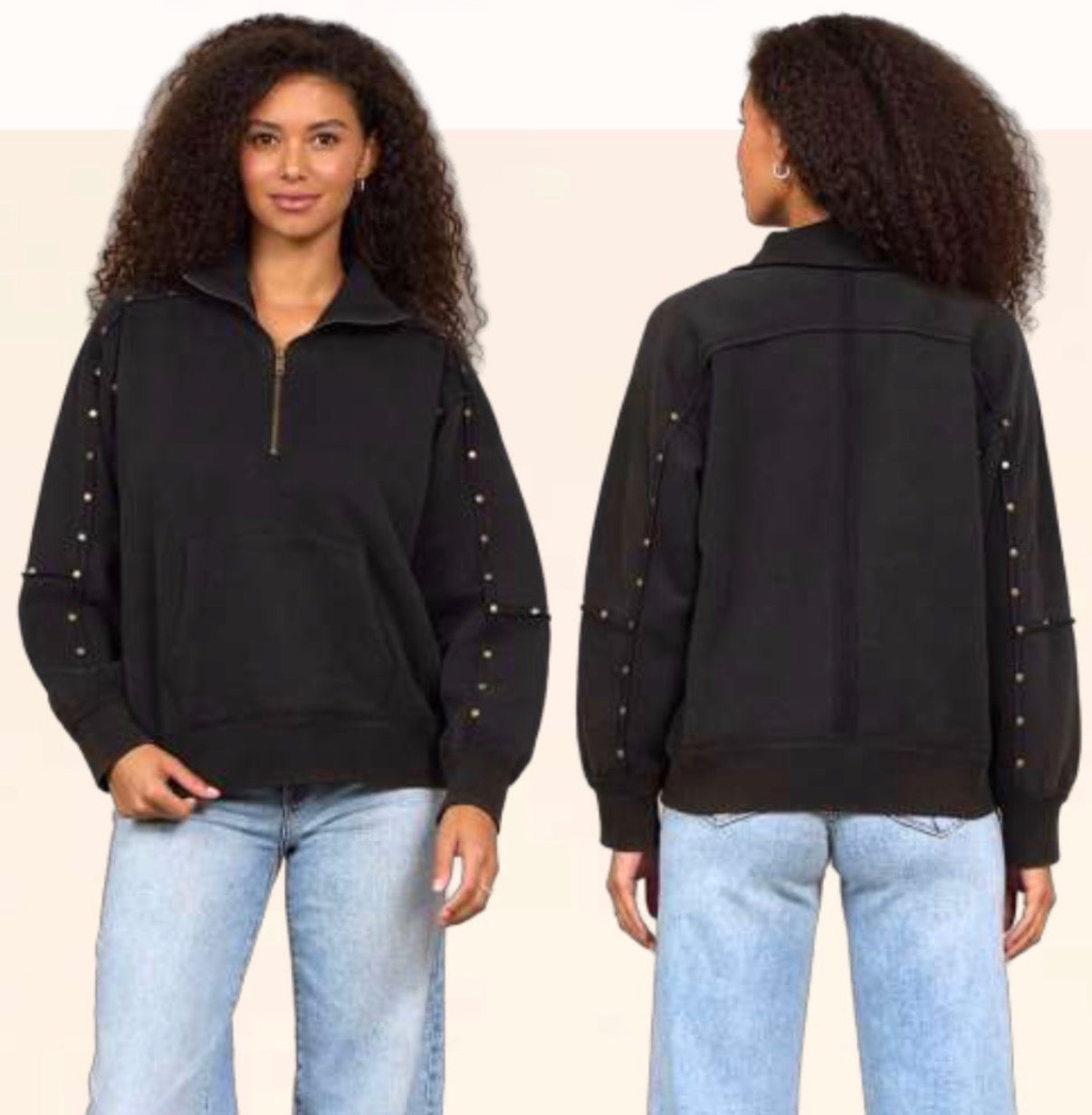 Vintage Havana black quarter zip with studs