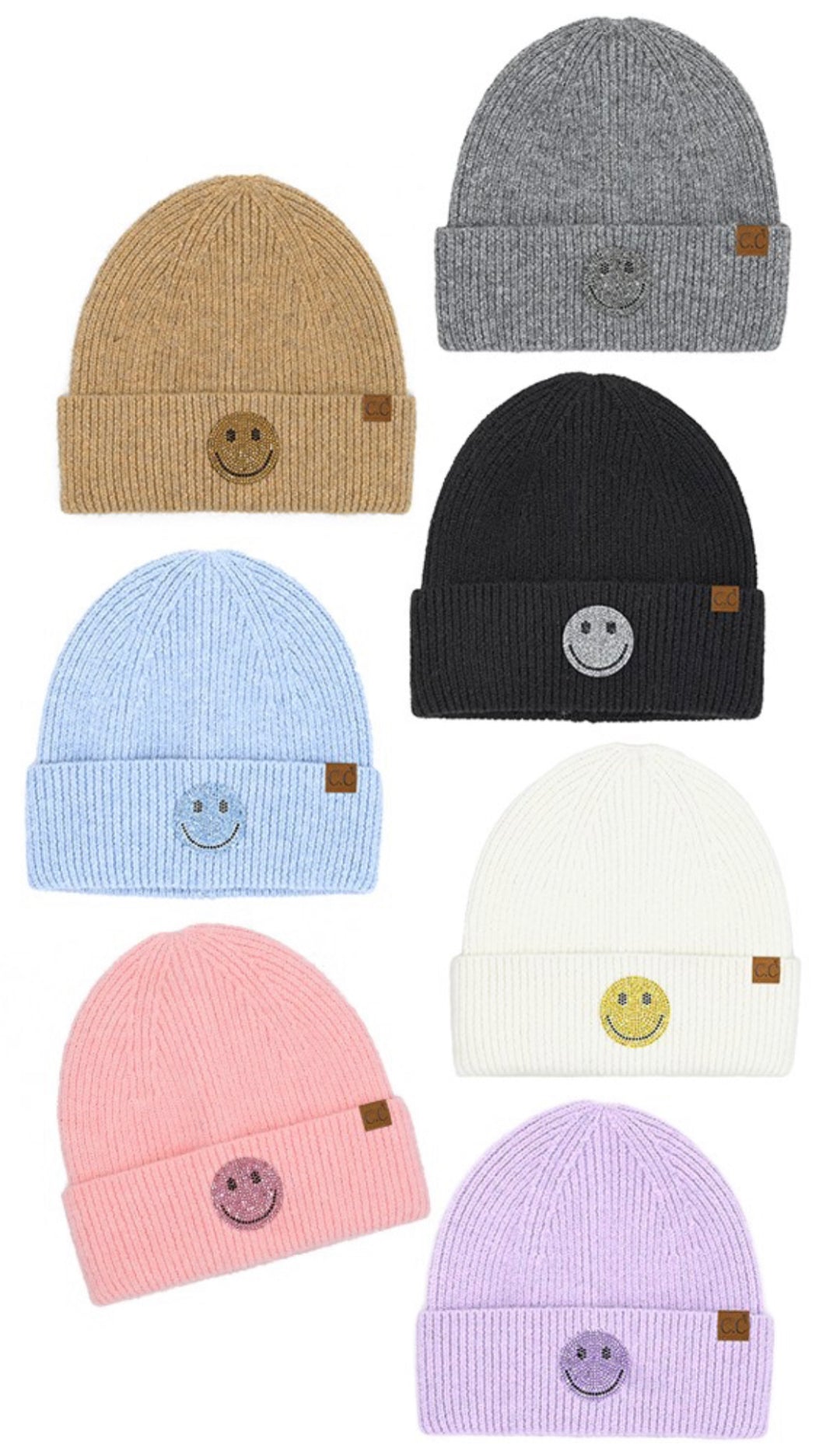 PREORDER NOW, RESTOCKING Friday…CC rhinestone smiley beanies (adult and kid's sizes) BEST SELLER!