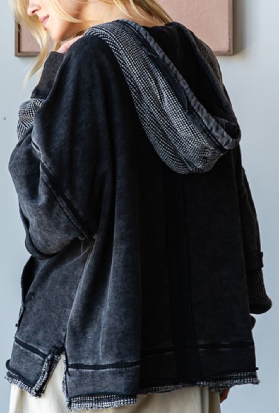 Washed black double layer zip hoodie (available up to 2X/3X)
