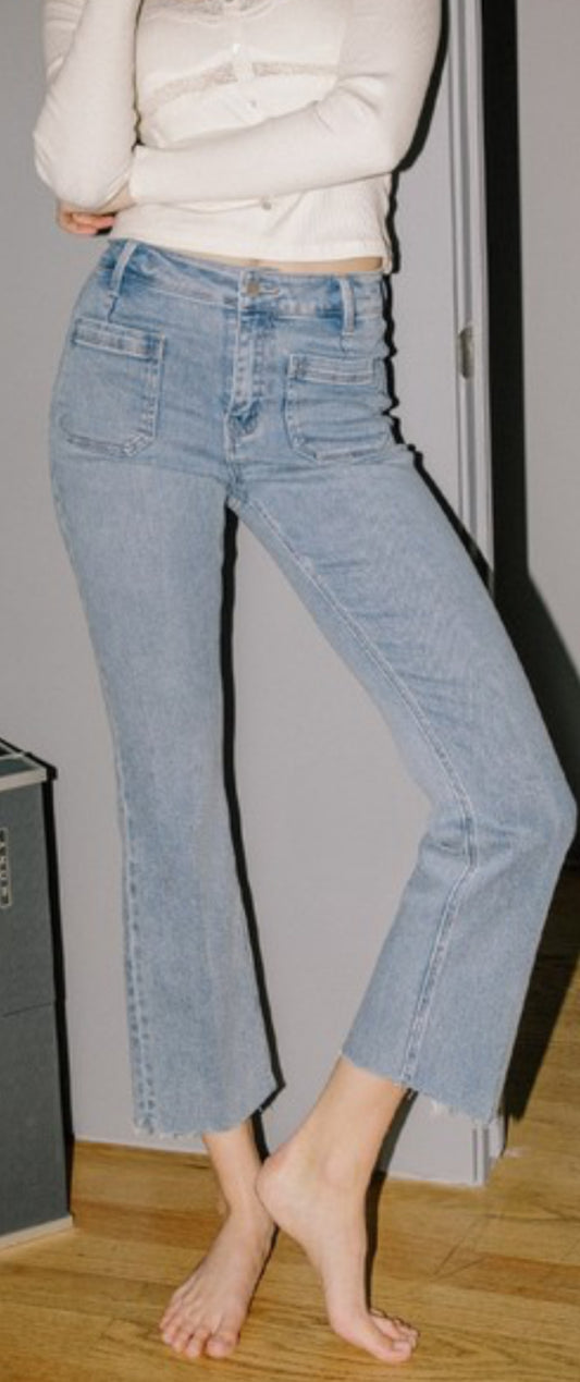 Flying Monkey patch pocket cropped flare jeans with stretch