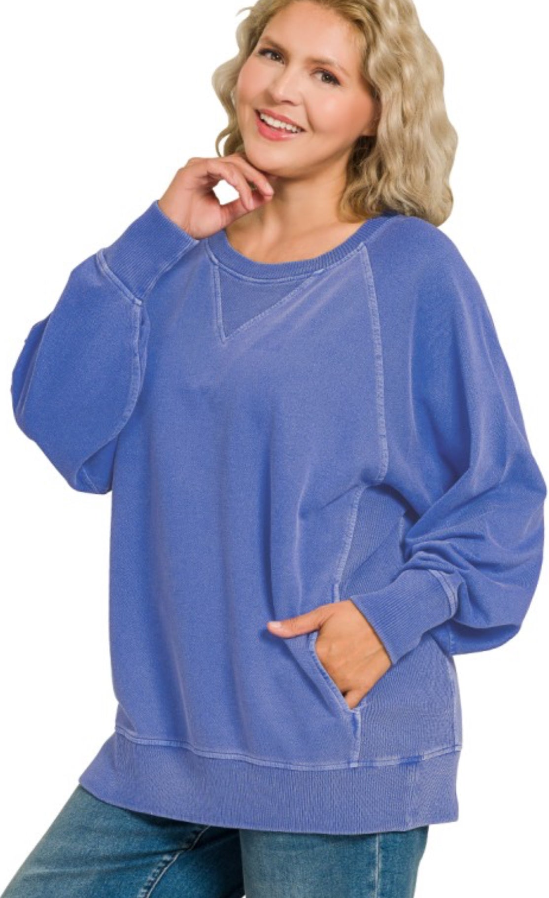 Plus size bright blue sweatshirt with pockets