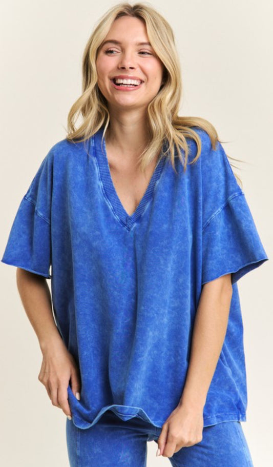 Cobalt blue relaxed fit v neck tee