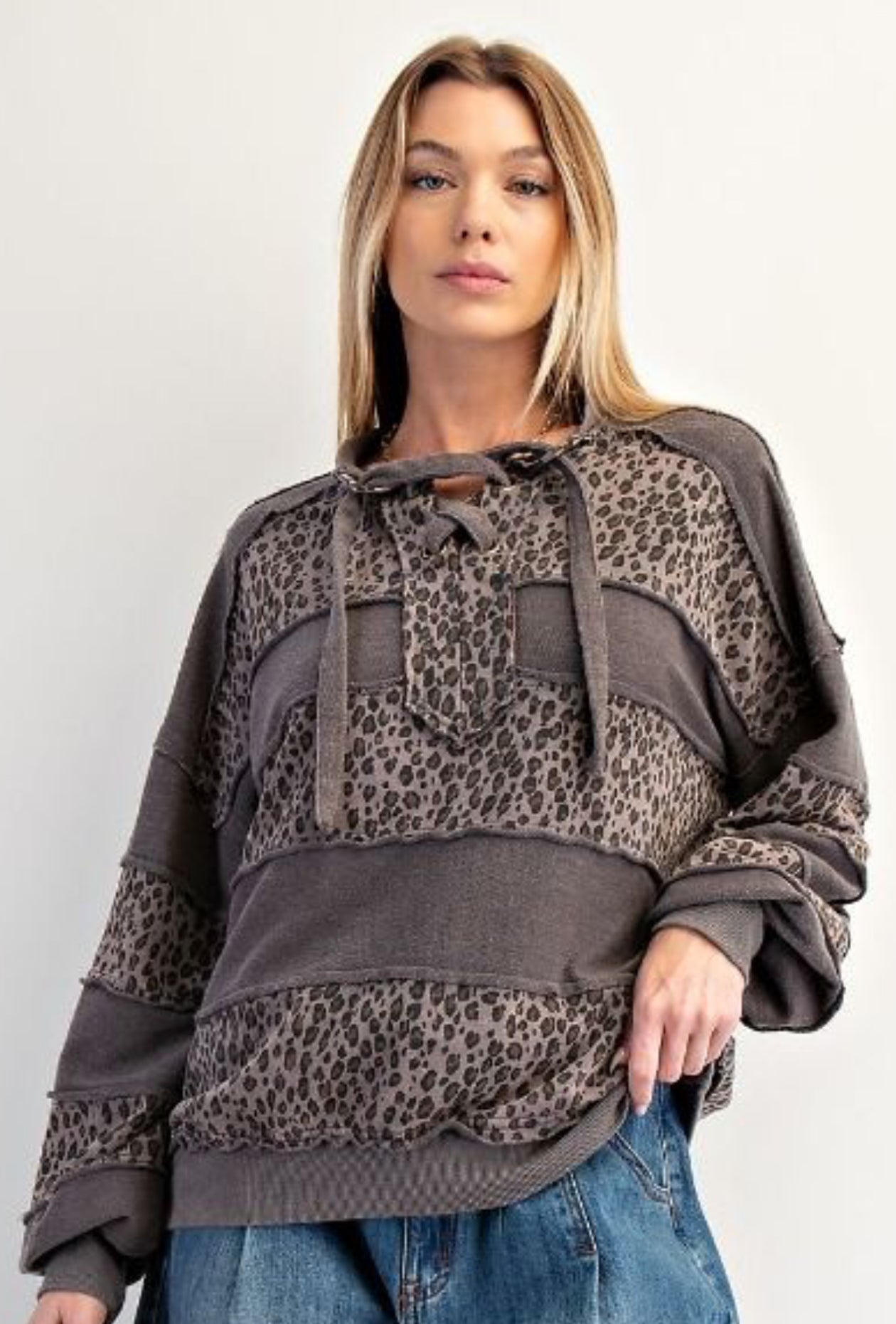 Leopard laceup sweatshirt