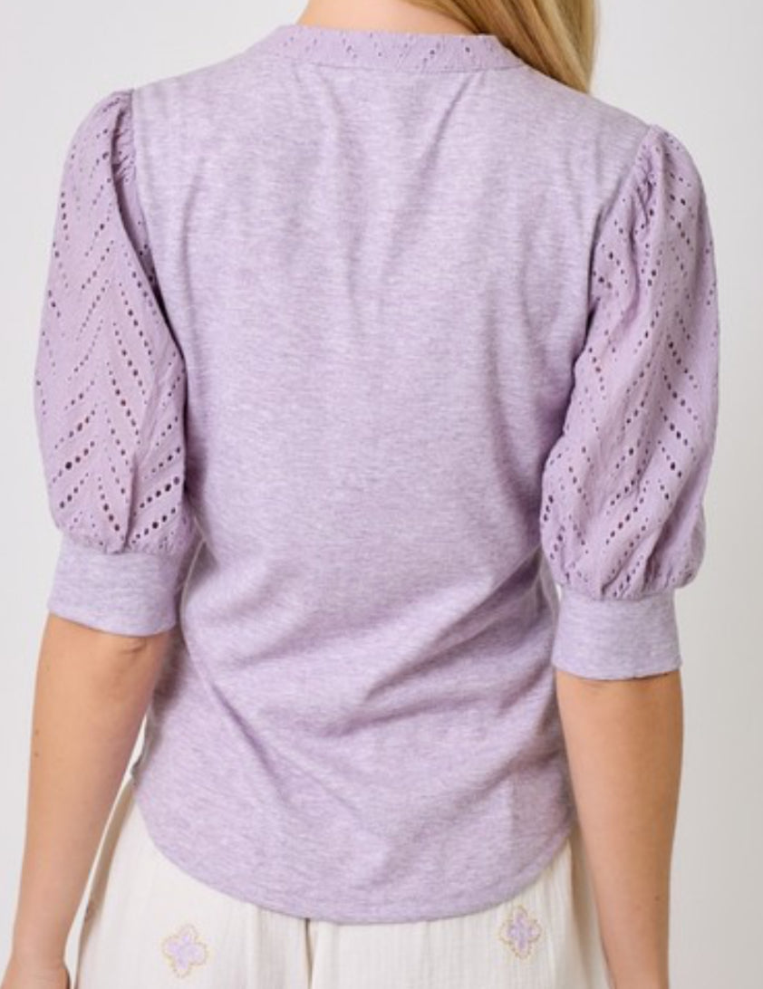 Lilac henley with eyelet sleeves