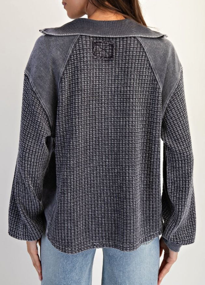 Grey waffle quarter zip polo