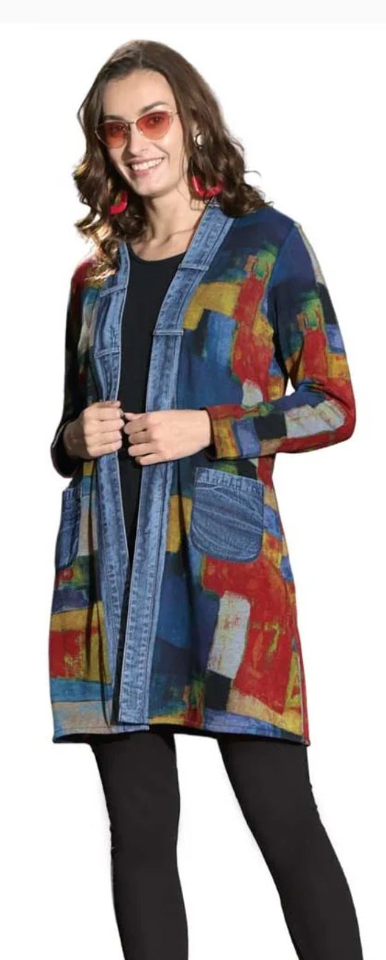 2nd RESTOCK! Reversible long knit cardigan with denim trim (see pic 2 for reverse)