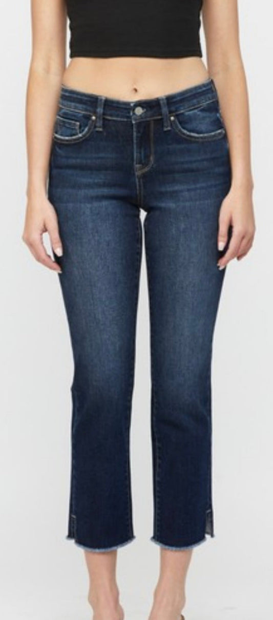 Mica Mid rise dark crop straight jeans with stretch