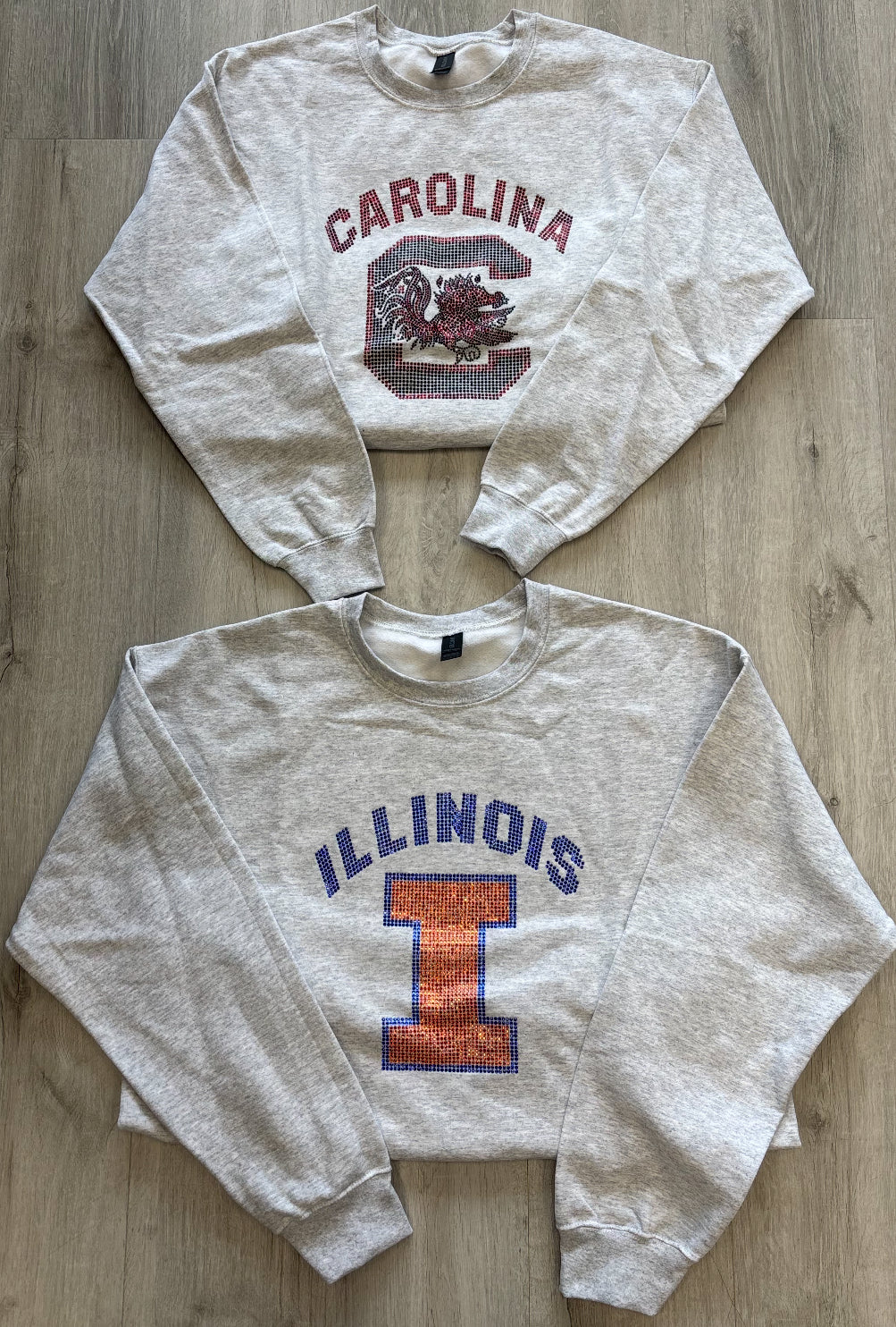 In stock & Custom bling sweatshirt (Most schools available to order, see pic 2 for options & available up to 3X)
