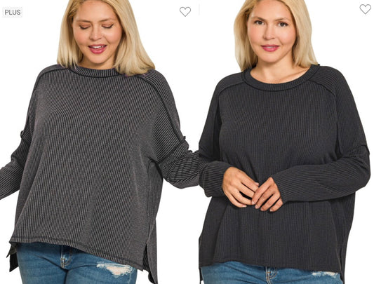 PLUS SIZE rib long sleeve top, BEST SELLER