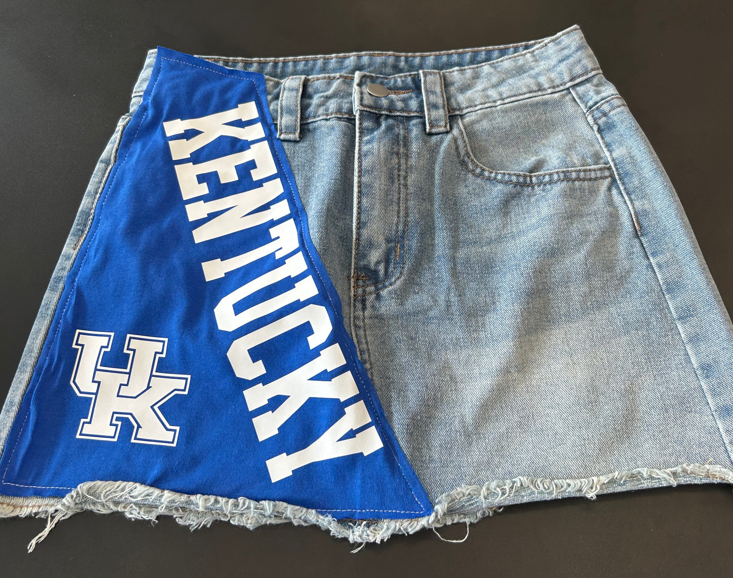 In stock & Custom denim skirt with fleece patch (available to order for ANY school)