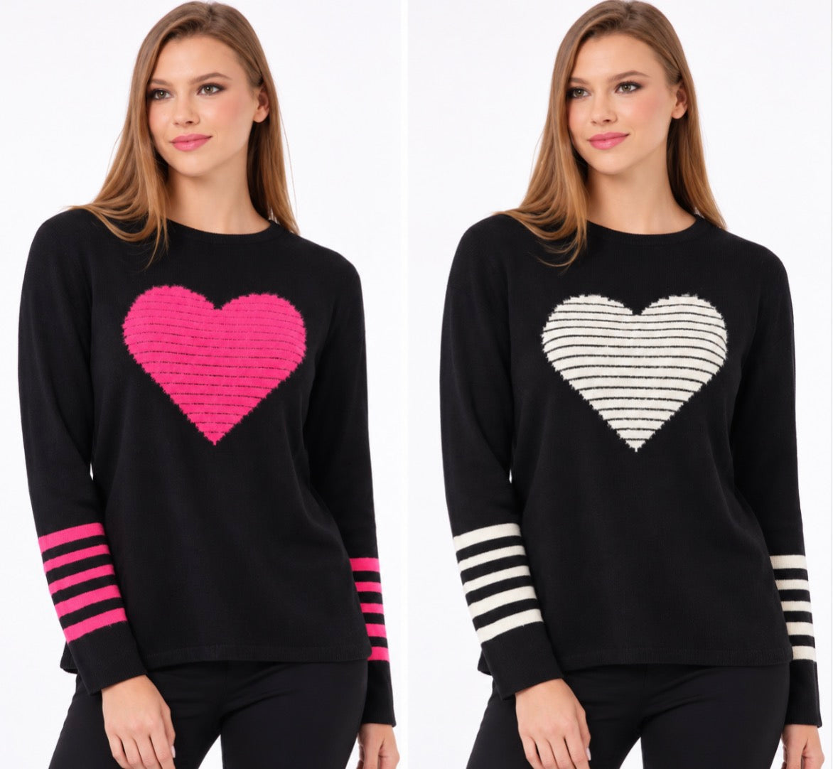 French Kyss super soft sweaters with striped heart and sleeves