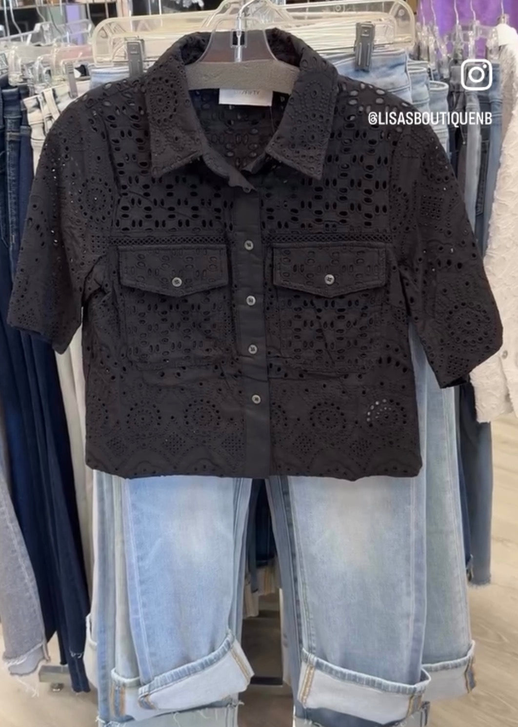 Six Fifty black Tove eyelet blouse
