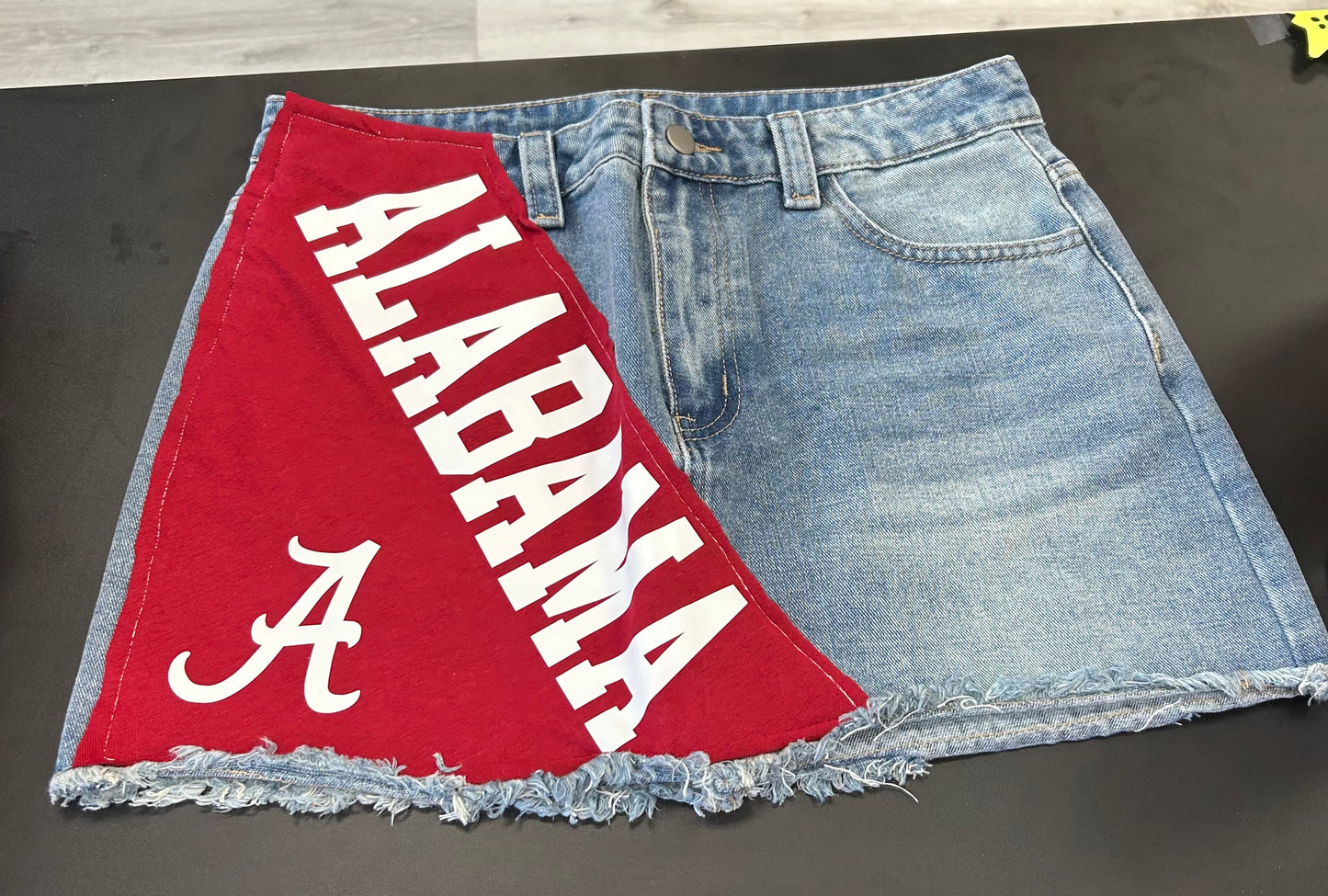 In stock & Custom denim skirt with fleece patch (available to order for ANY school)