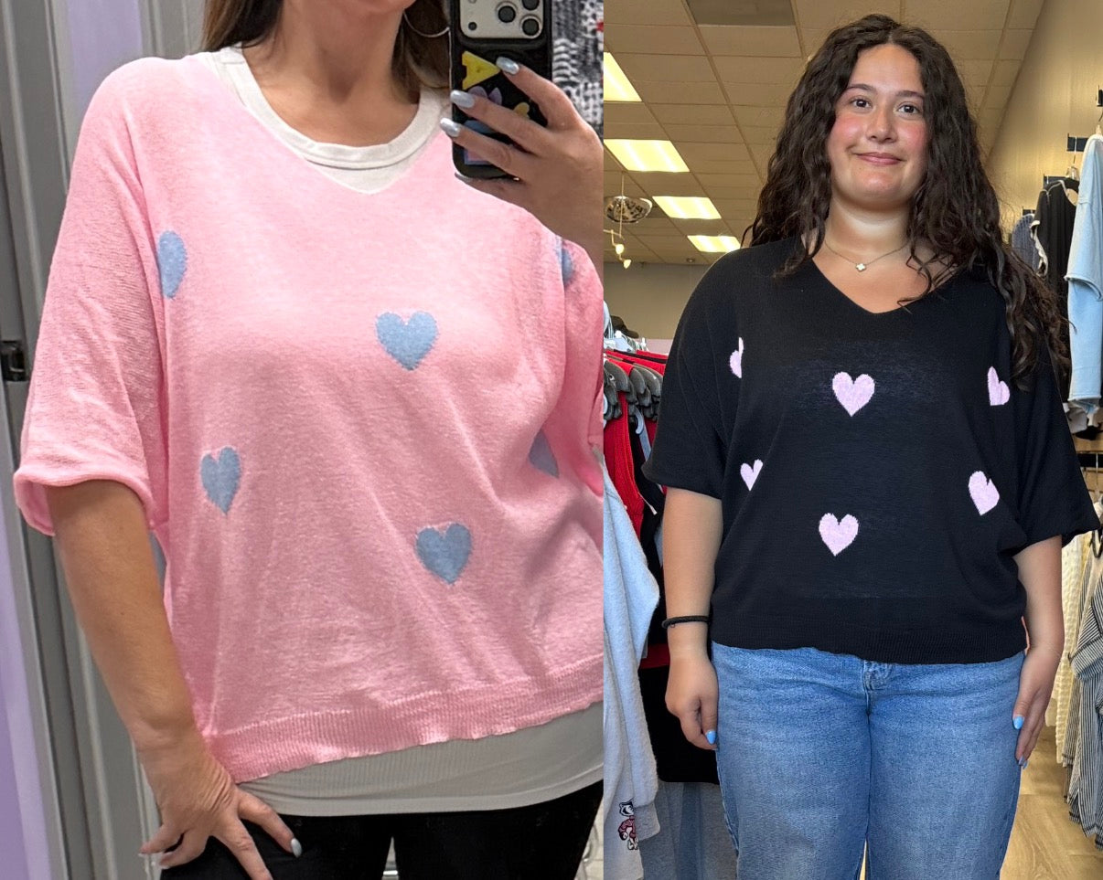 Soft, lightweight heart print sweaters (one size)