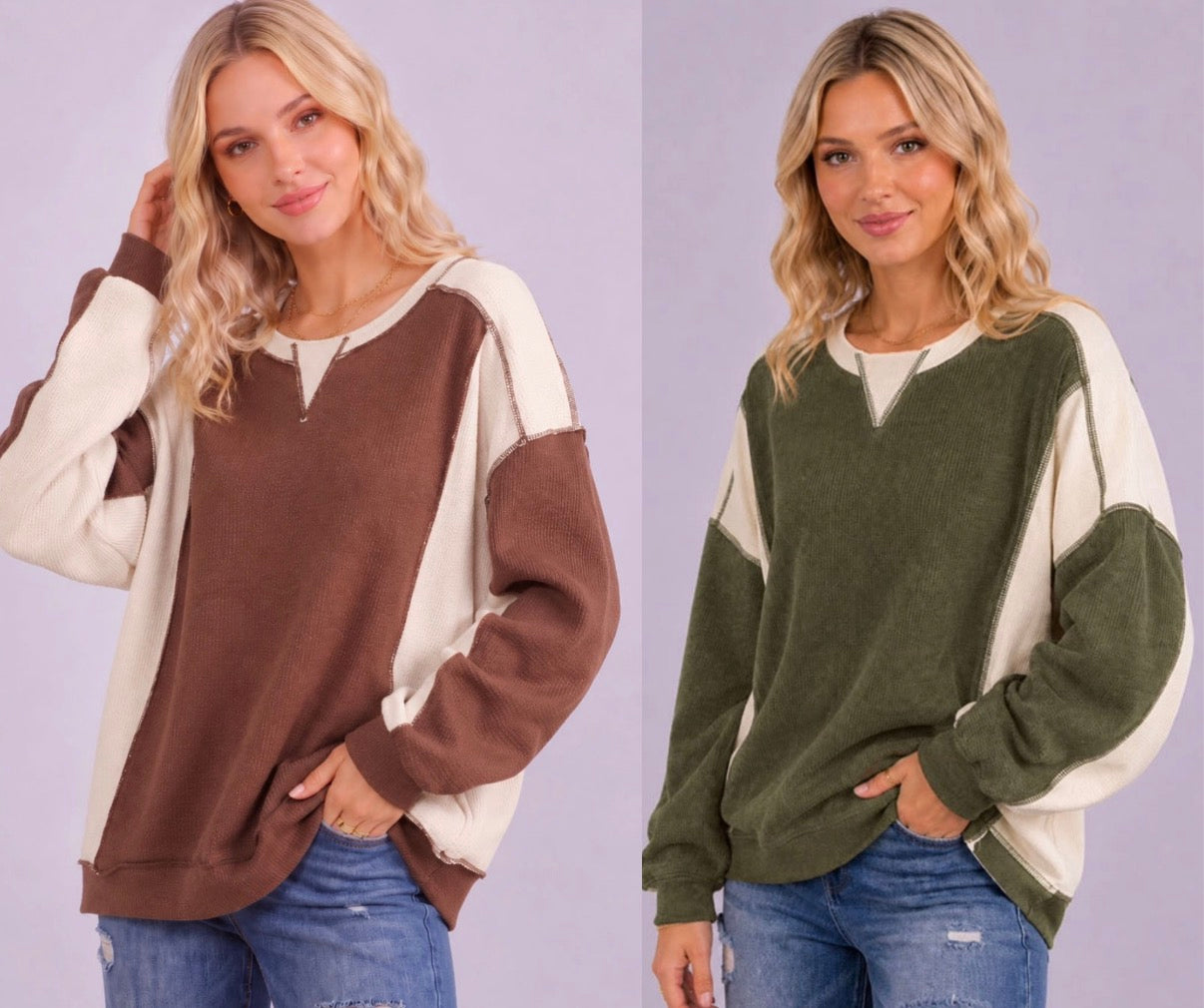 PREORDER NOW, Arriving tomorrow…Colorblock exposed seam loose fit sweatshirts, available up to XL/XXL