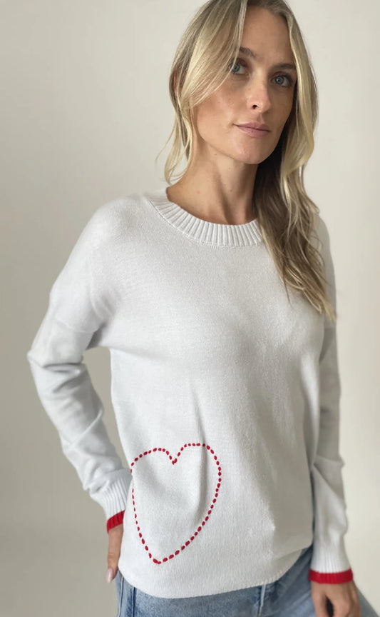Six Fifty soft knit Pookie sweater with red heart and trim