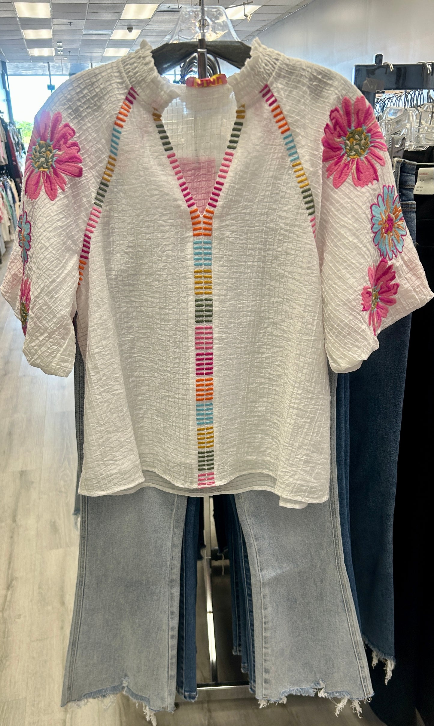 THML embroidered puff sleeve top