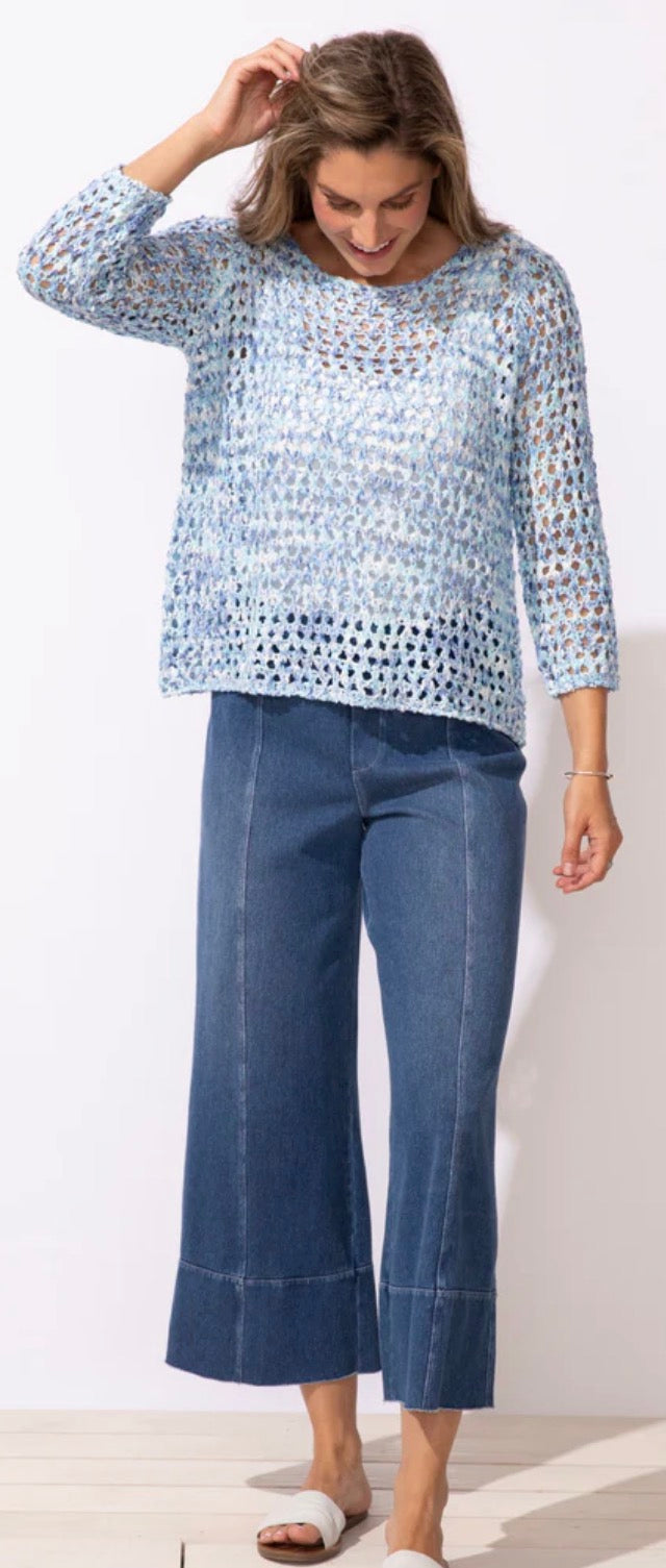 Escape by Habitat mixed blue crochet top