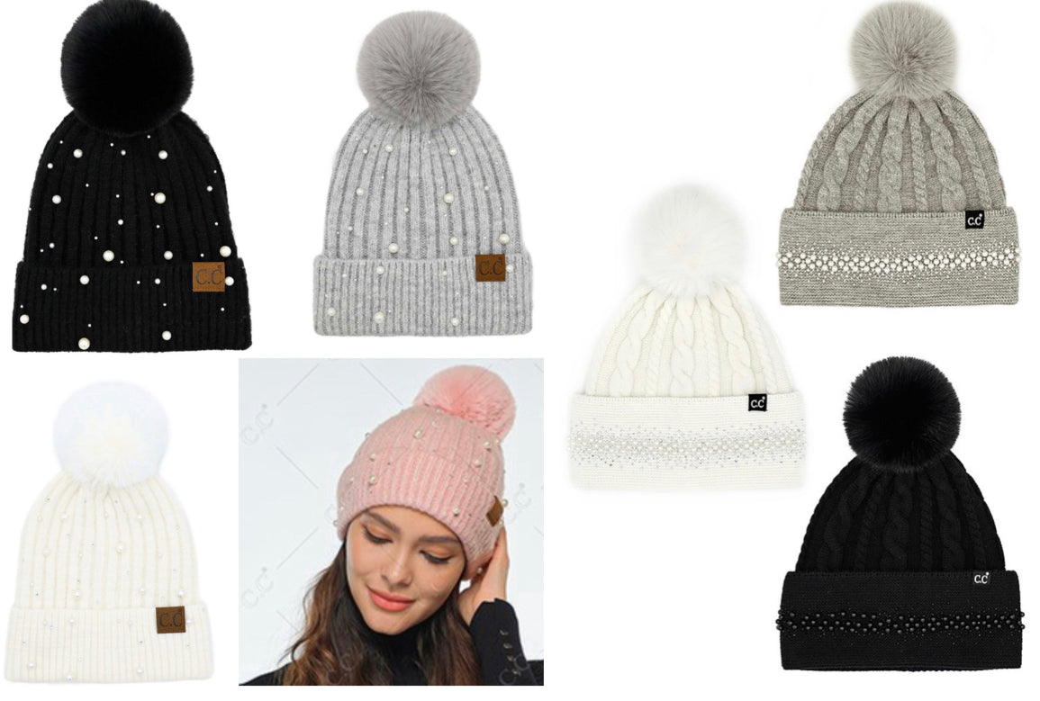 CC hats with pearls (2 styles, assorted colors)