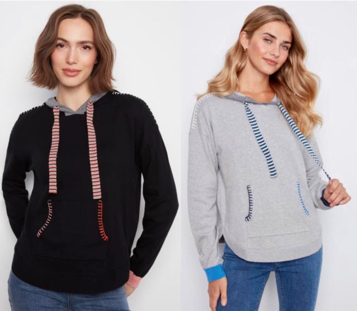 Charlie B multi stitch hooded soft knit sweaters, XS through XXL