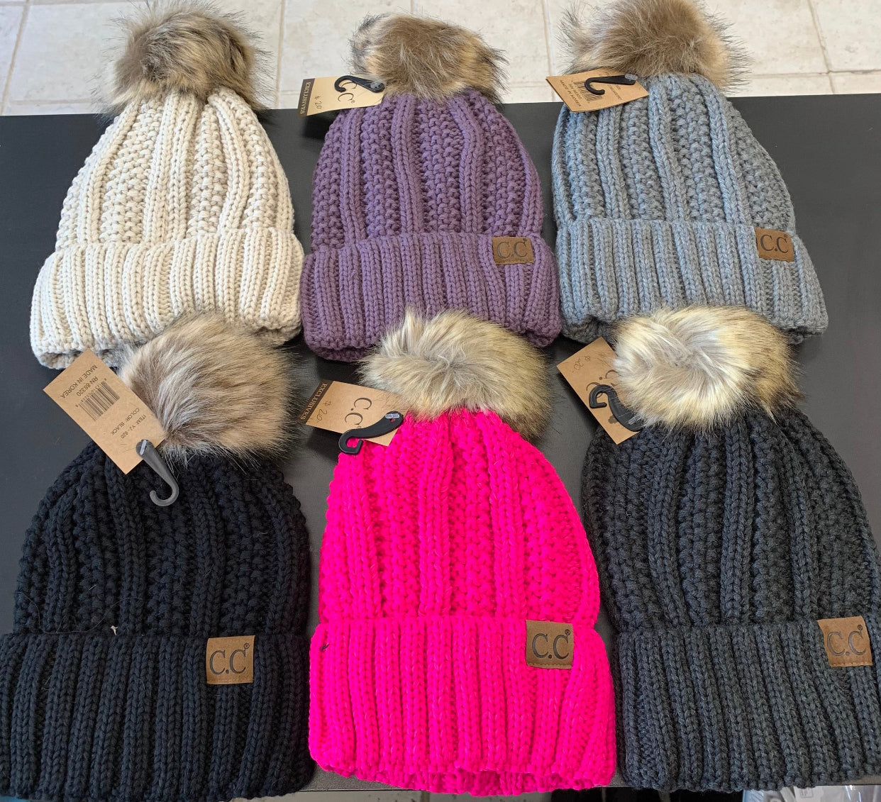 PREORDER NOW, Arriving Friday…CC pom hat with warm, soft lining, best seller