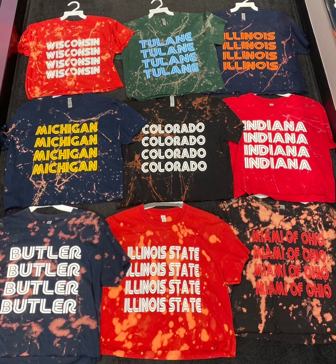 College bleached repeat tee (can be made for any school) IN STOCK ONLY!