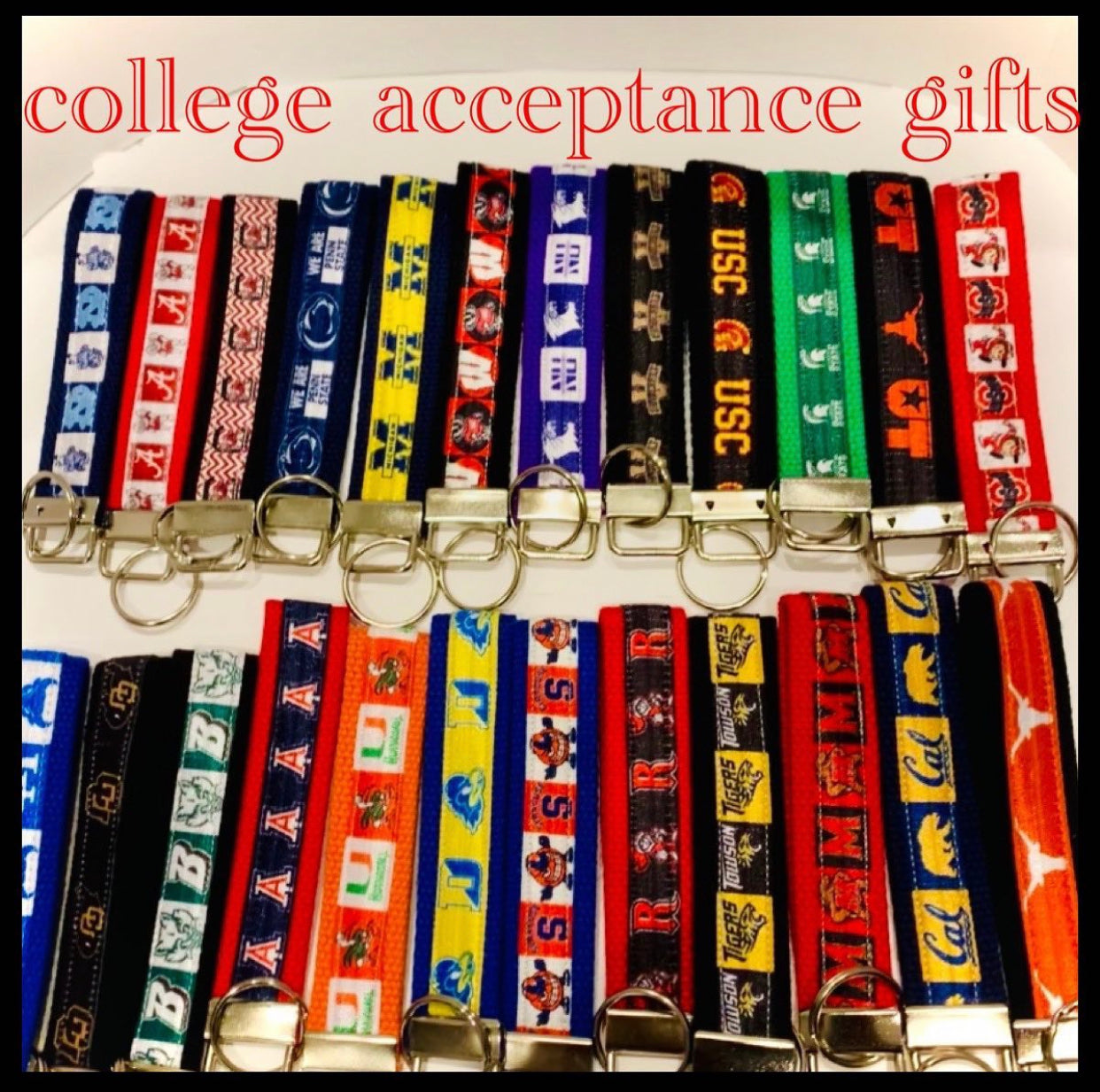 Great commitment gift! college wristlet keyrings (in stock and custom order)