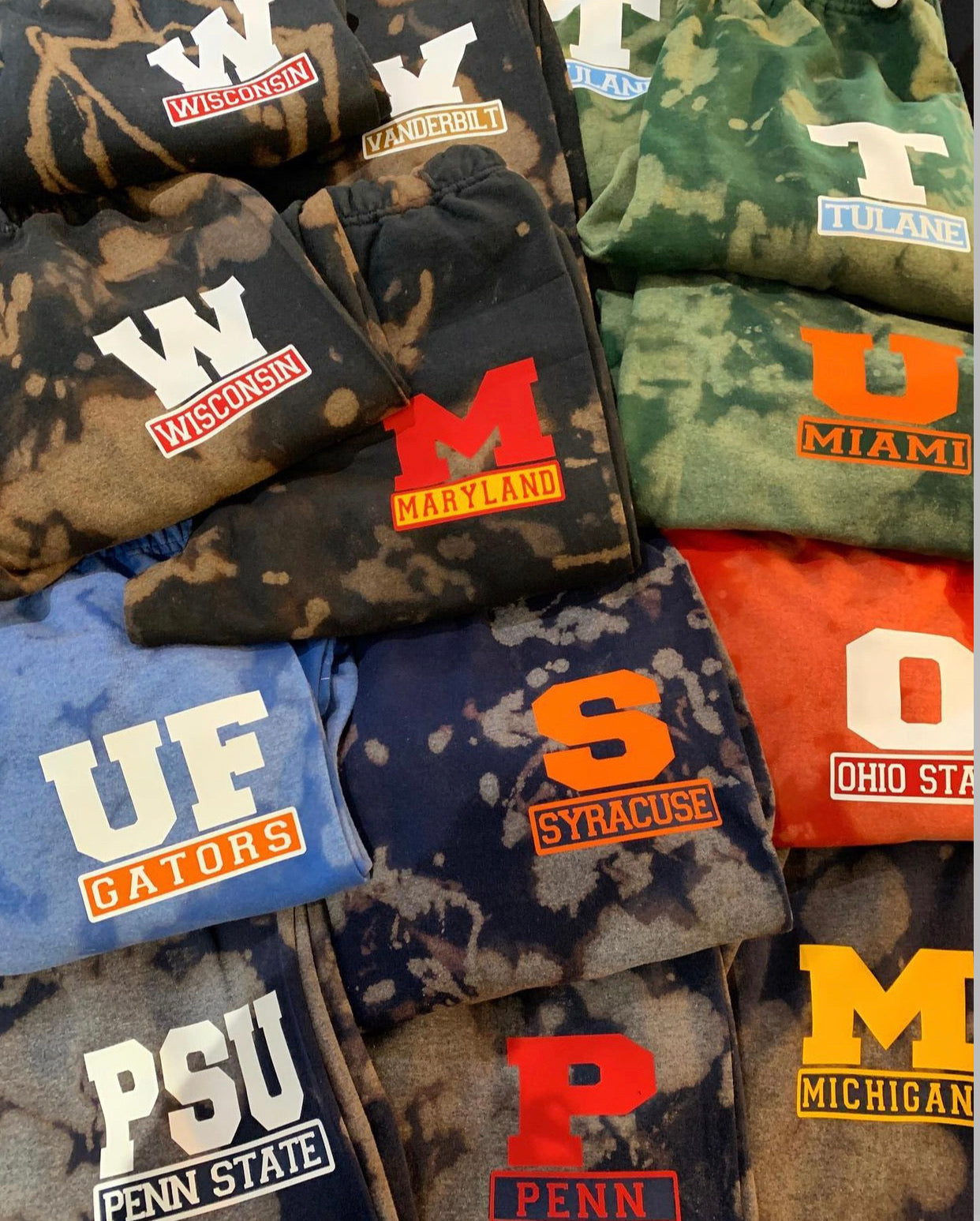 Custom college bleached sweats with school letter (can make for any school) - Lisa’s Boutique