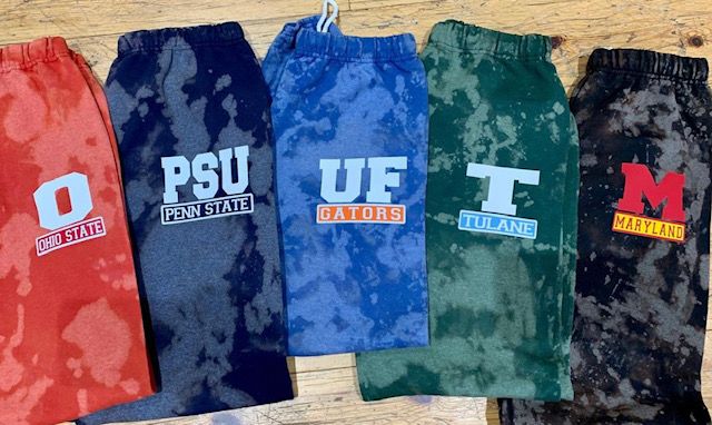 Custom college bleached sweats with school letter (can make for any school) - Lisa’s Boutique