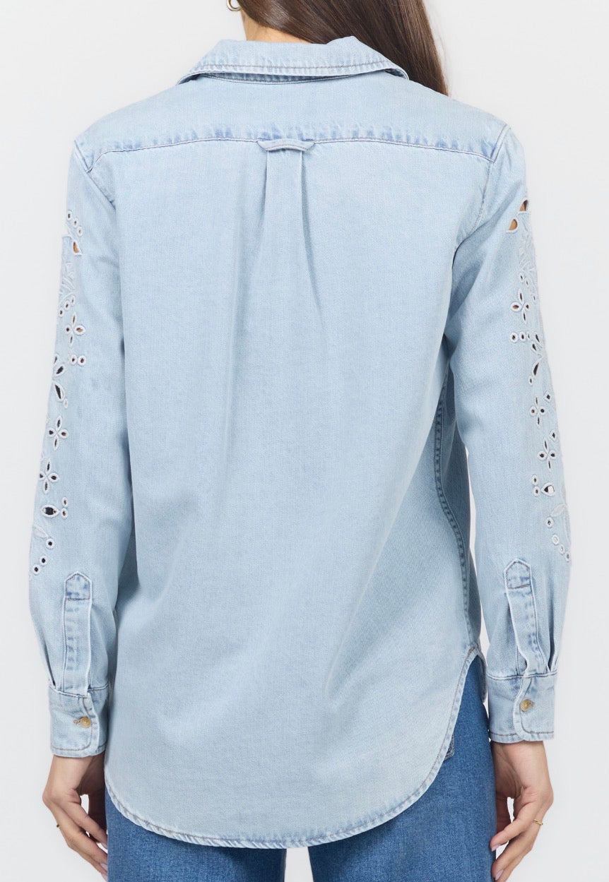 PREORDER NOW, Arriving Wednesday…Dear John Galina denim blouse with cutouts