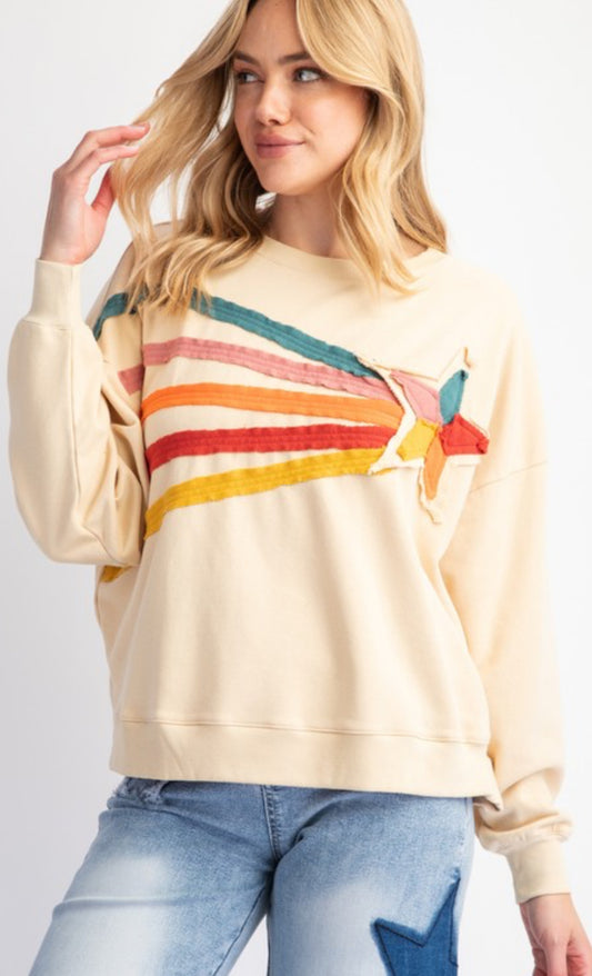 Ivory multi shooting star applique sweatshirt