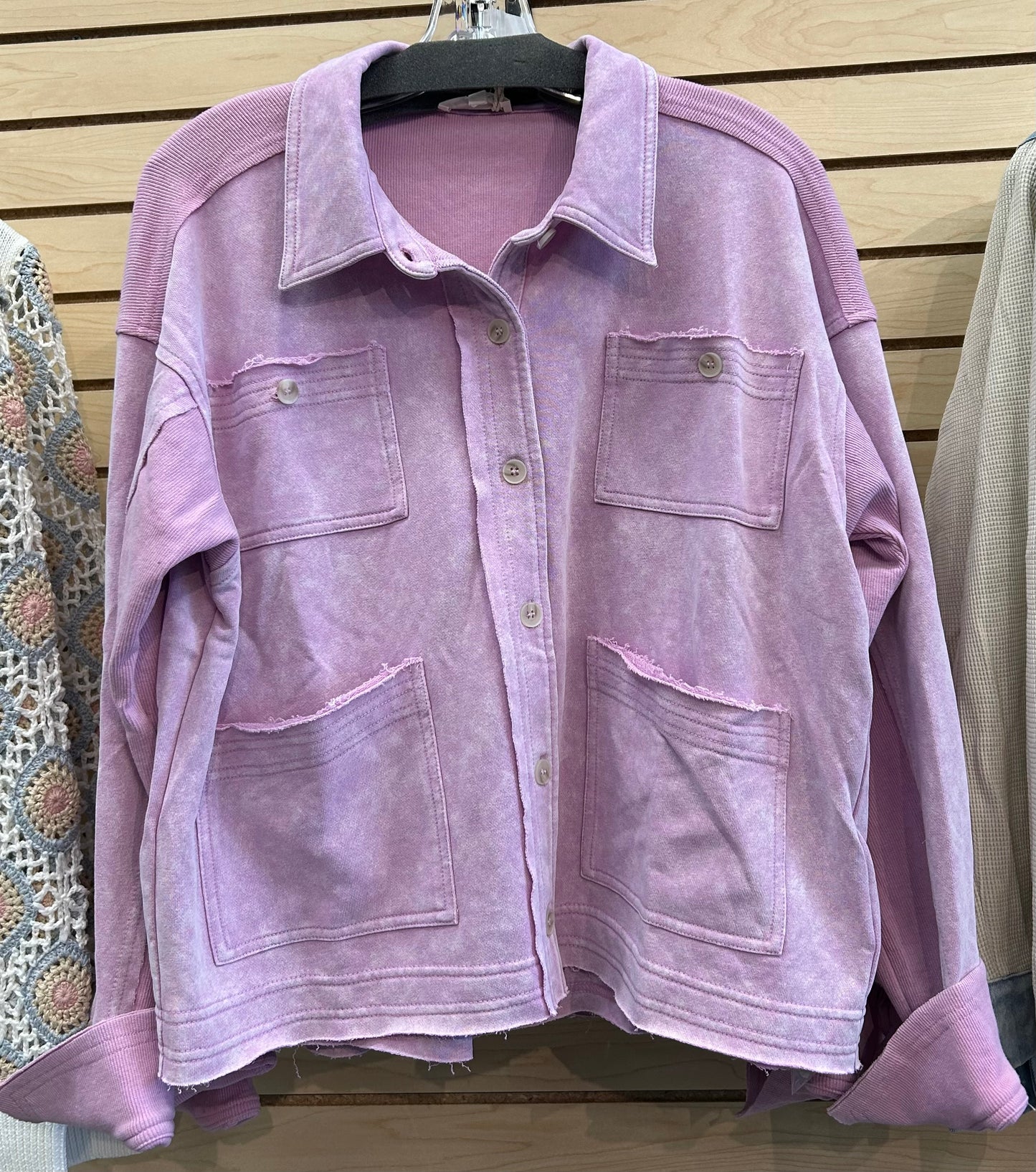 Lavender pink terry wash shacket