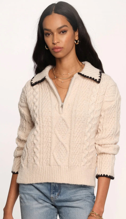 Heartloom ivory/black zip front Ivana sweater