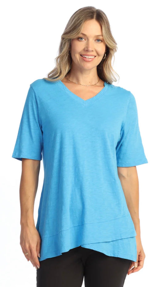 Jess n Jane perfect sleeve tee in Malibu blue, available Size Small through 3X