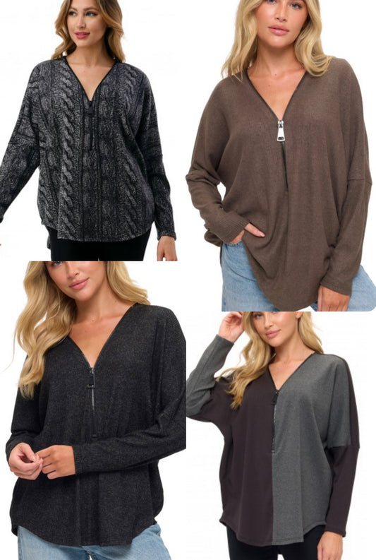 Best selling Ariella zip front relaxed fit tops