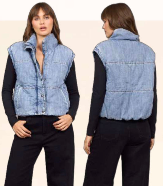 Vintage Havana quilted denim puffer vest
