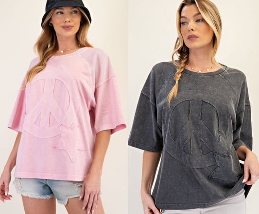 Black and pink tops with tonal star and peace sign
