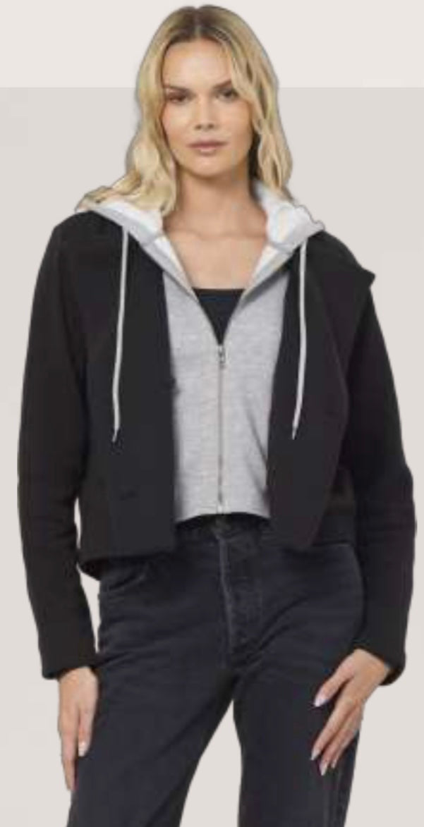 Vintage Havana black blazer with grey fleece hooded zip front insert