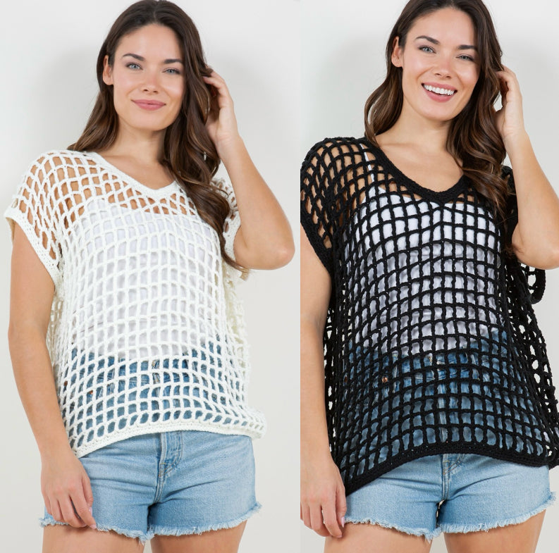 Crochet cap sleeve tops, layer over any tank or tee! (2 colors)