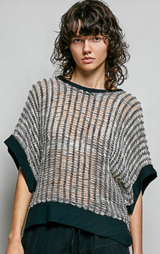 Black and white crochet relaxed fit top