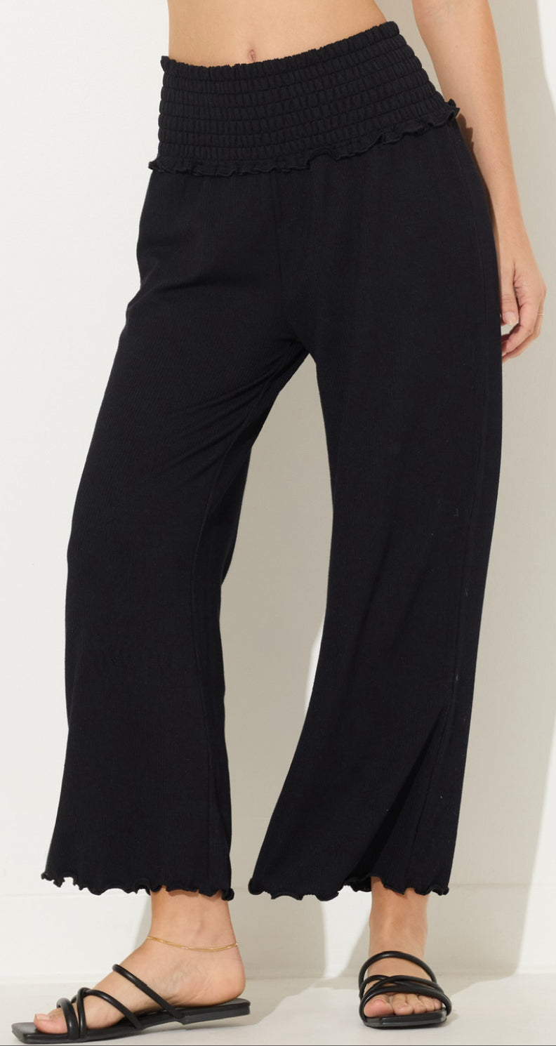 PREORDER NOW, Arriving next week...Ocean Drive black loose fit soft rib knit pants with smocked waist