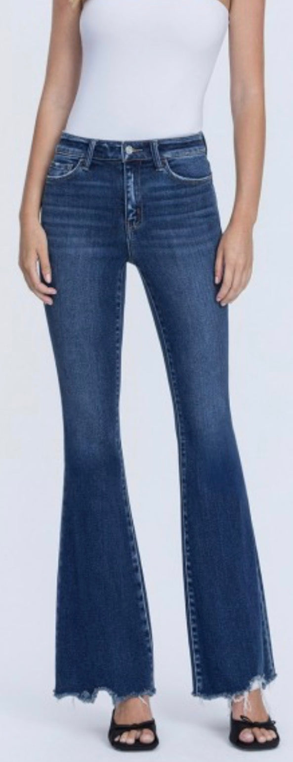 Lovervet high rise distressed hem flare with stretch