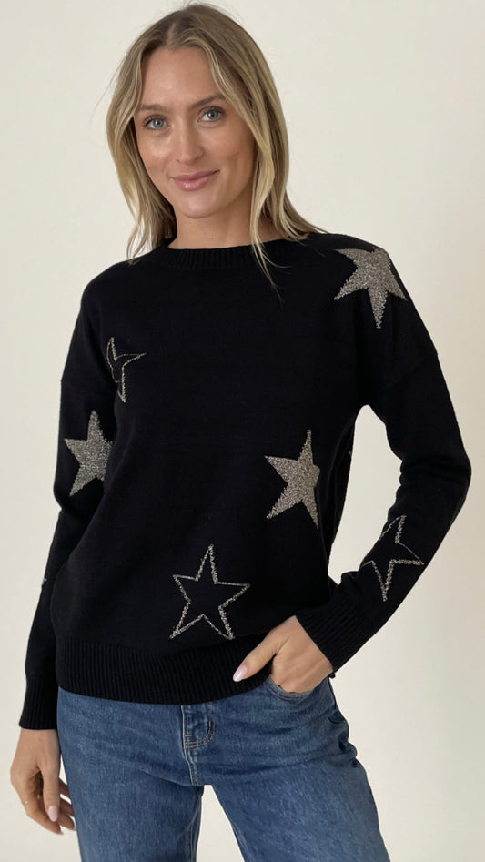 Six Fifty black soft sweater with metallic stars