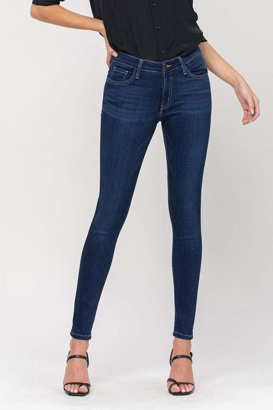 Flying Monkey dark soft and stretchy mid rise skinny jeans